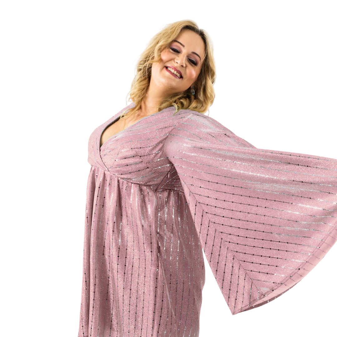SANDRA PLUS SIZE DUSTY PINK SHIMMER DRESS image 2