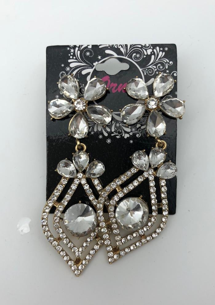 DIAMANTE FLORAL BEADS GOLD EARRINGS image 0