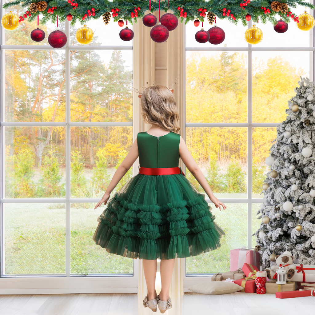 KIDS CHRISTMAS PRINCESS DRESS - GREEN image 1