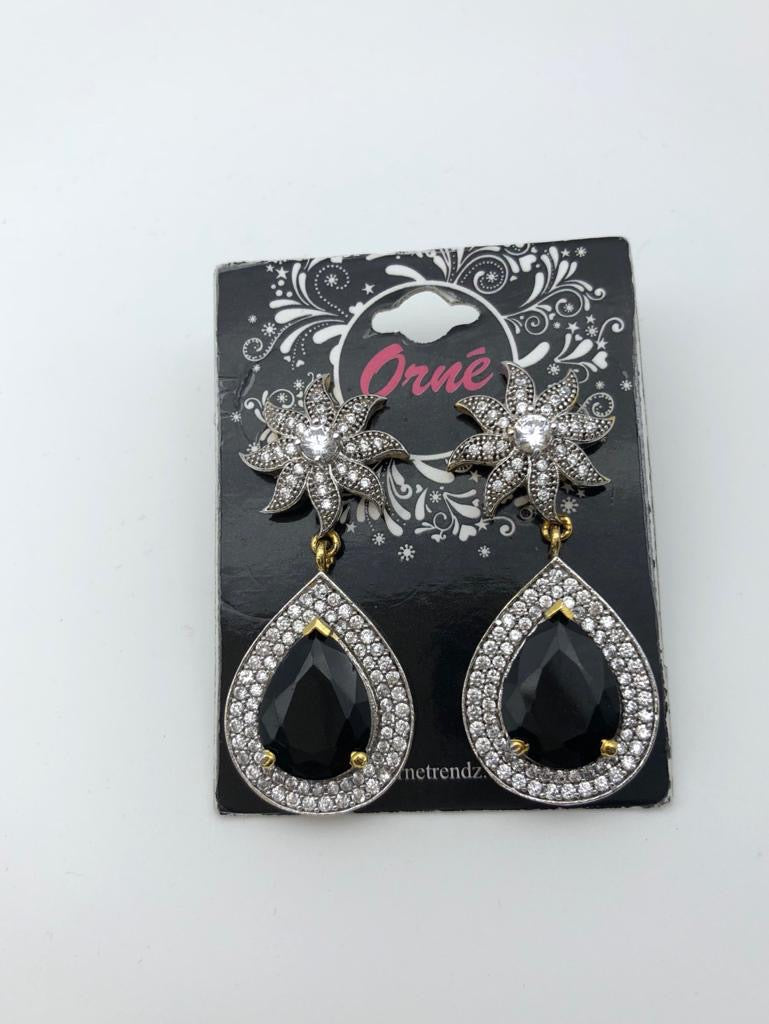 FLORAL BLACK RHINESTONE DROP EARRINGS image 0
