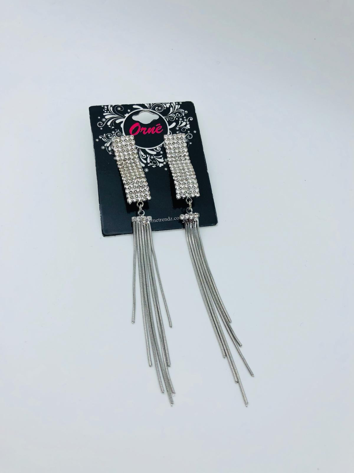 STRING DIAMANTE STONE SILVER EARRINGS image 0