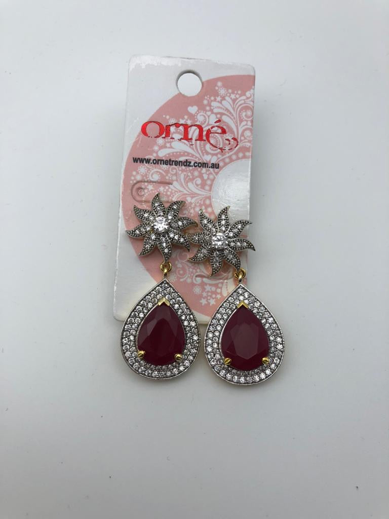 FLORAL RED RHINESTONE DROP EARRINGS image 0