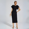FERNANDA KNITTED EMBELLISHED  MIDI DRESS - BLACK image 0