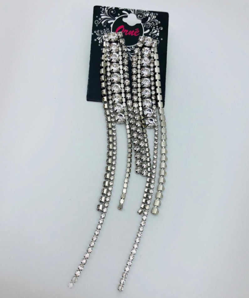 3 STRING DIAMANTE LONG EARRINGS image 1
