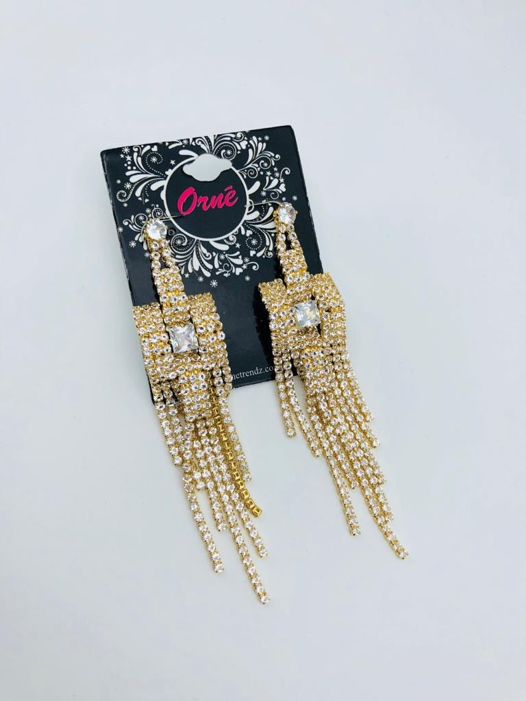 DIAMANTE SQUARE TASSELS GOLD EARRINGS image 0