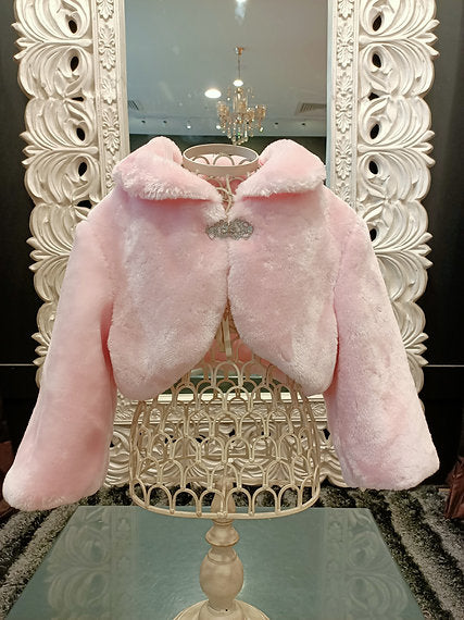 FUR SHRUG PINK WITH BROOCH image 0