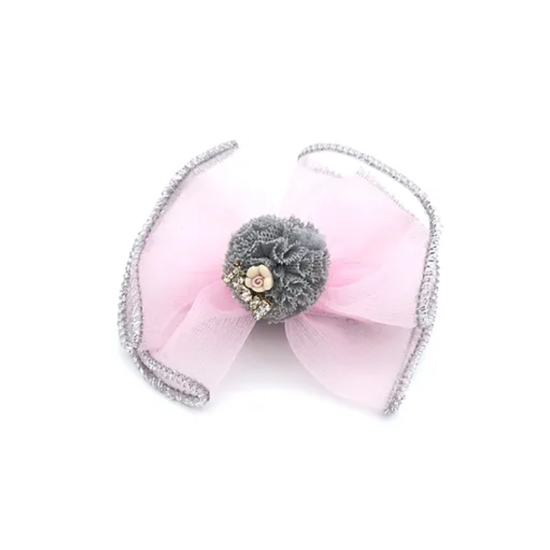 BOW POMPOM HAIR CLIP PINK image 0
