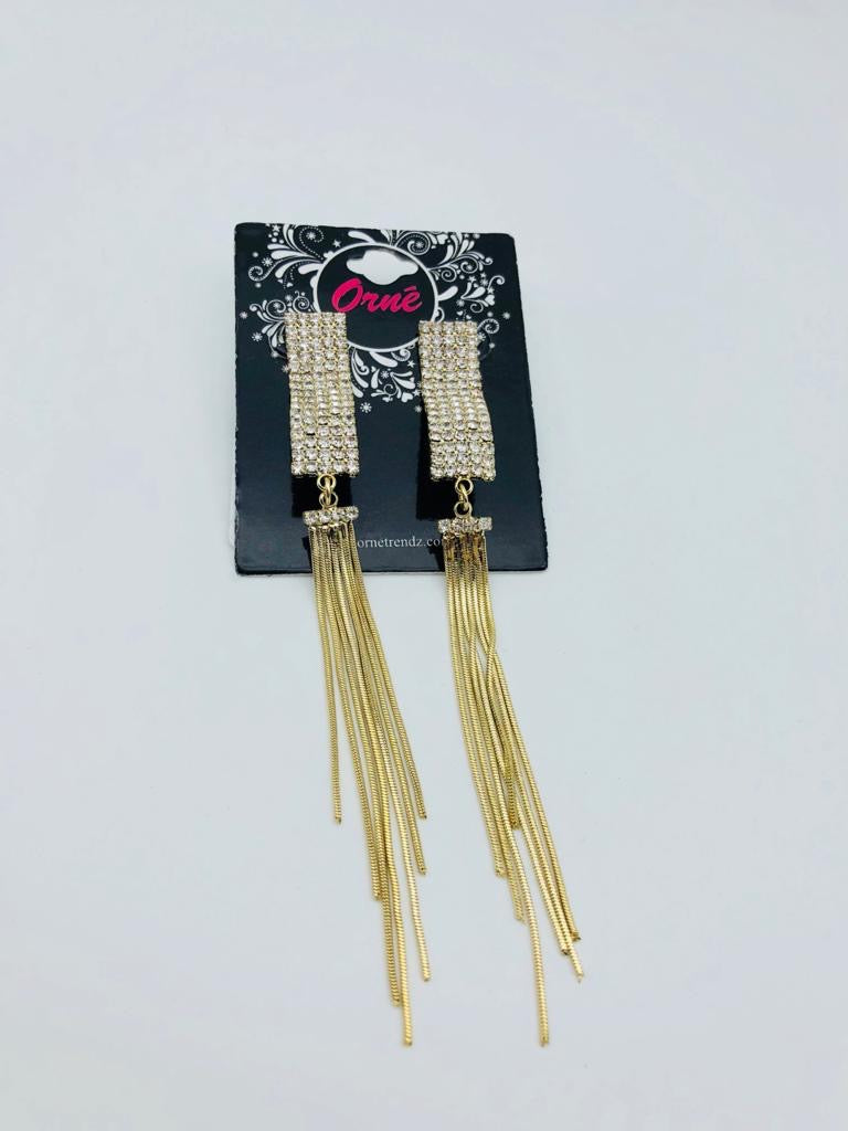 STRING DIAMANTE STONE GOLD EARRINGS image 1