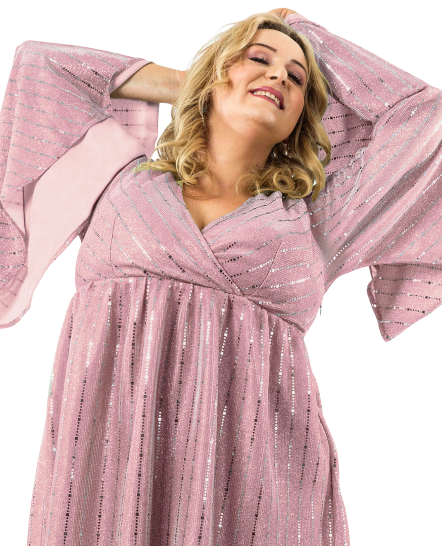 SANDRA PLUS SIZE DUSTY PINK SHIMMER DRESS image 3