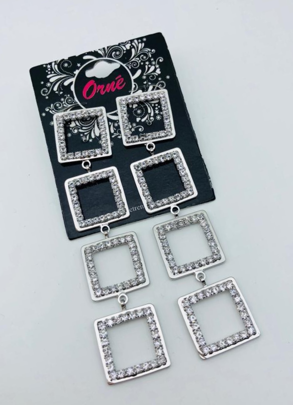 GEO SQUARE SILVER EARRINGS image 1