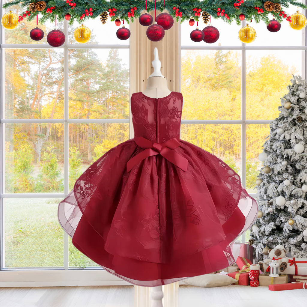 CHRISTMAS KIDS DRESS FLOWER EMBROIDERED TULLE GOWN image 2