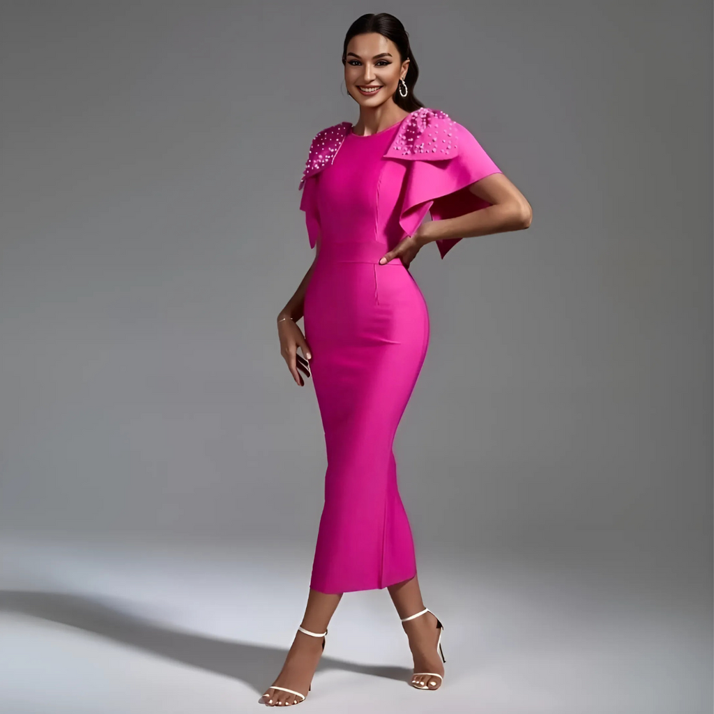 ALISON KNITTED EMBELLISHED  MIDI DRESS - PINK image 1
