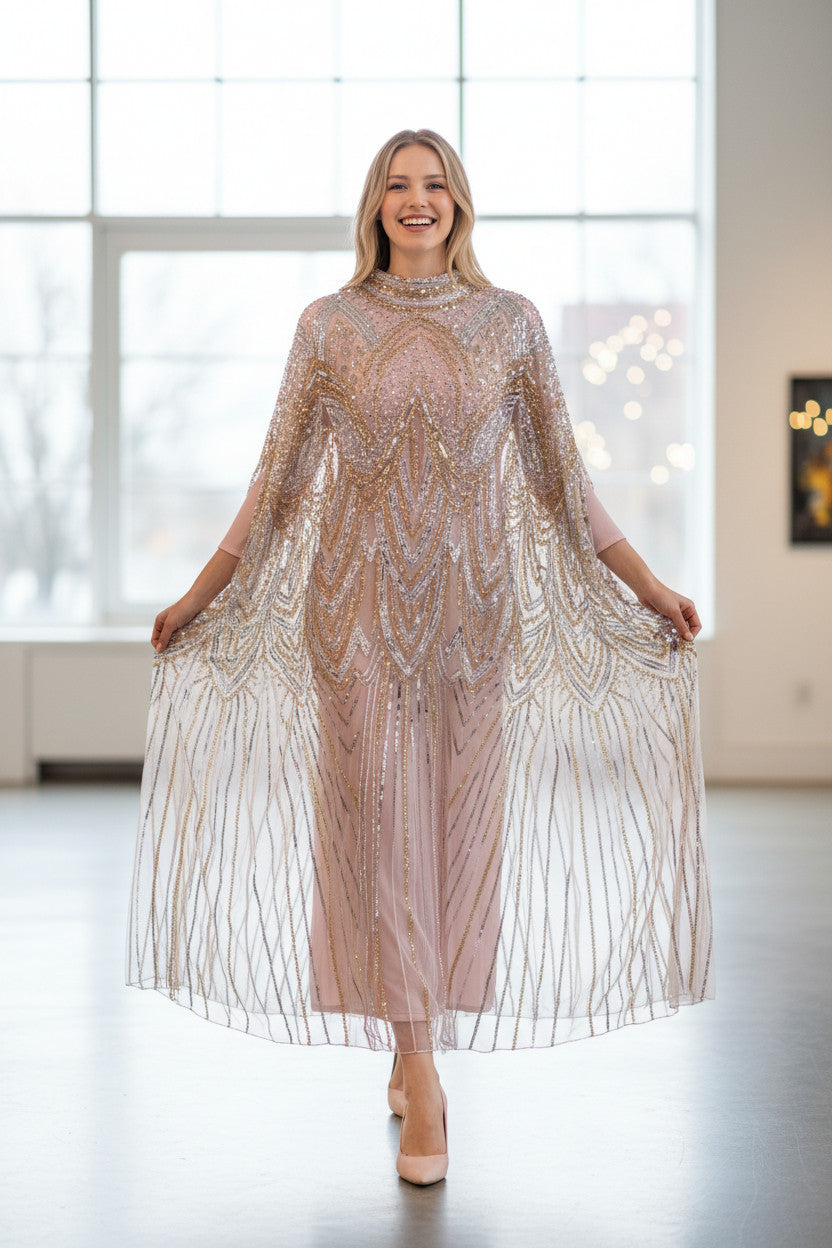 Blush Gold Embellished Kaftan Gown