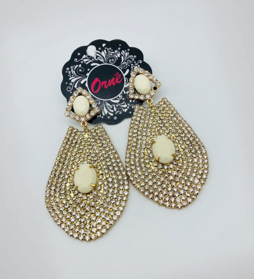 TEAR DROP CRYSTAL GOLD EARRINGS image 1