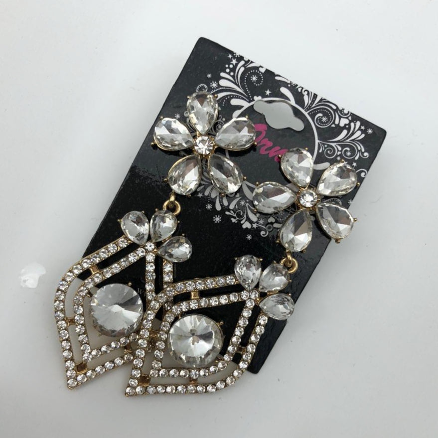 DIAMANTE FLORAL BEADS GOLD EARRINGS image 1