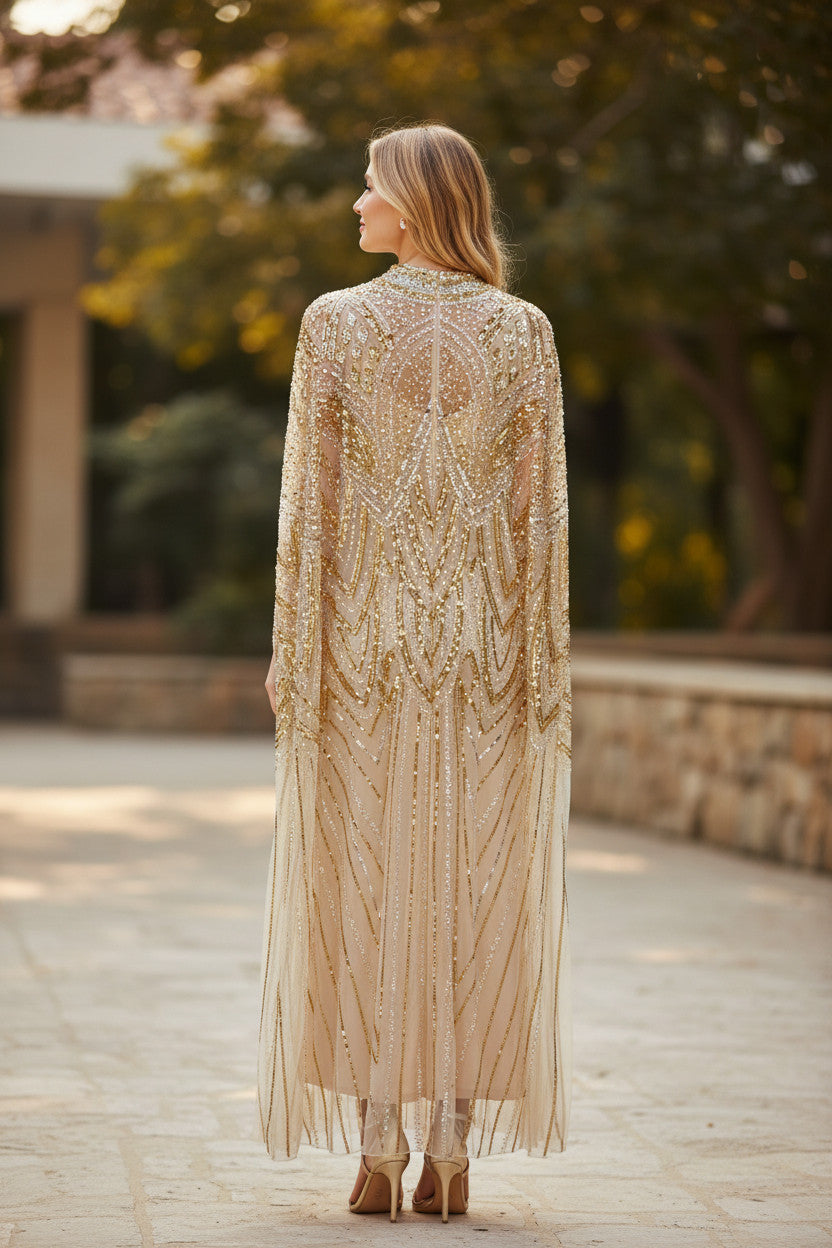 Champaigne Gold Embellished Kaftan Gown