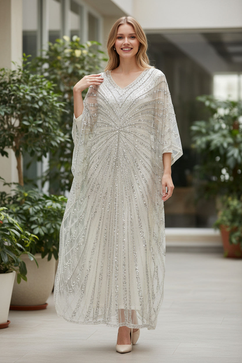 Fairy V neck Embellished Kaftan Dress