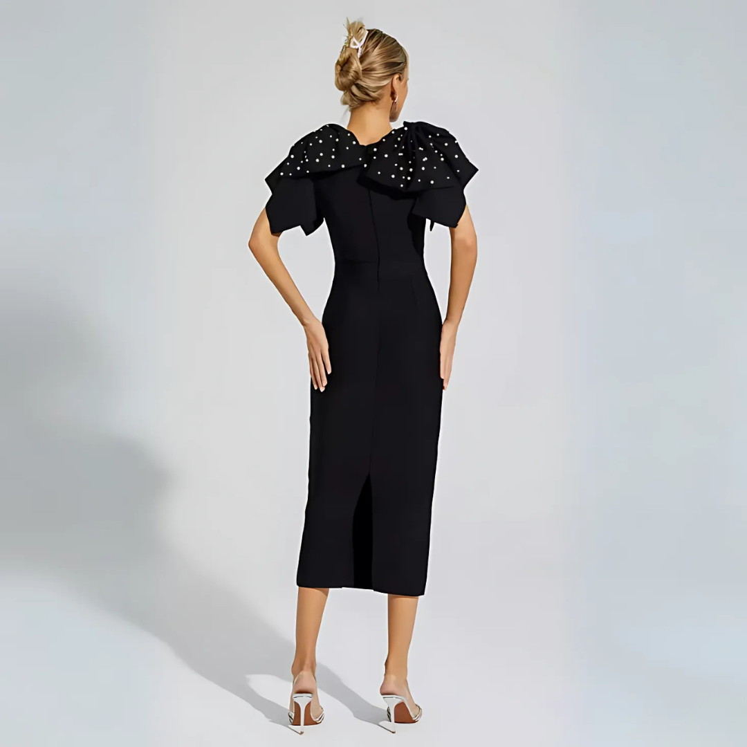 FERNANDA KNITTED EMBELLISHED  MIDI DRESS - BLACK image 3