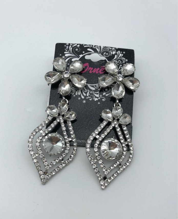 DIAMANTE FLORAL BEADS SILVER EARRINGS image 0