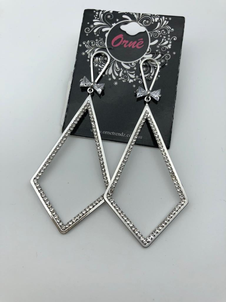 DIAMOND BOW DROP SILVER EARRINGS image 0