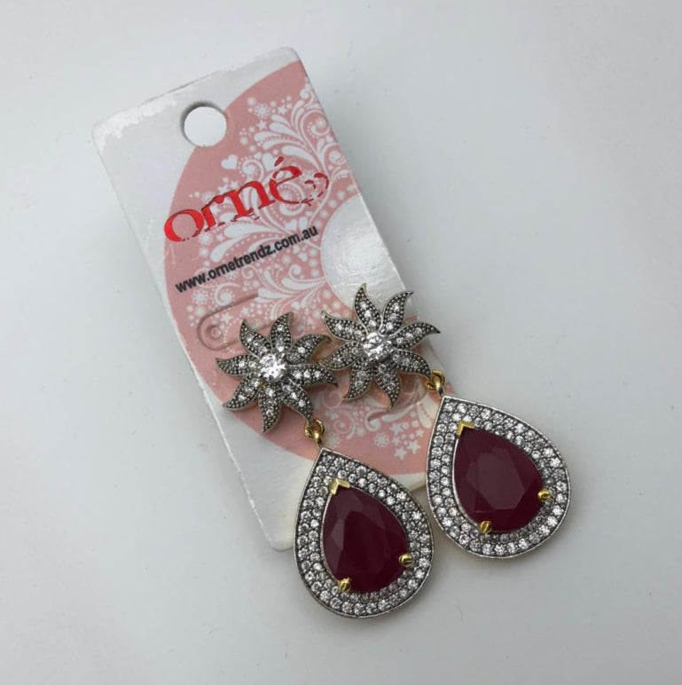 FLORAL RED RHINESTONE DROP EARRINGS image 1