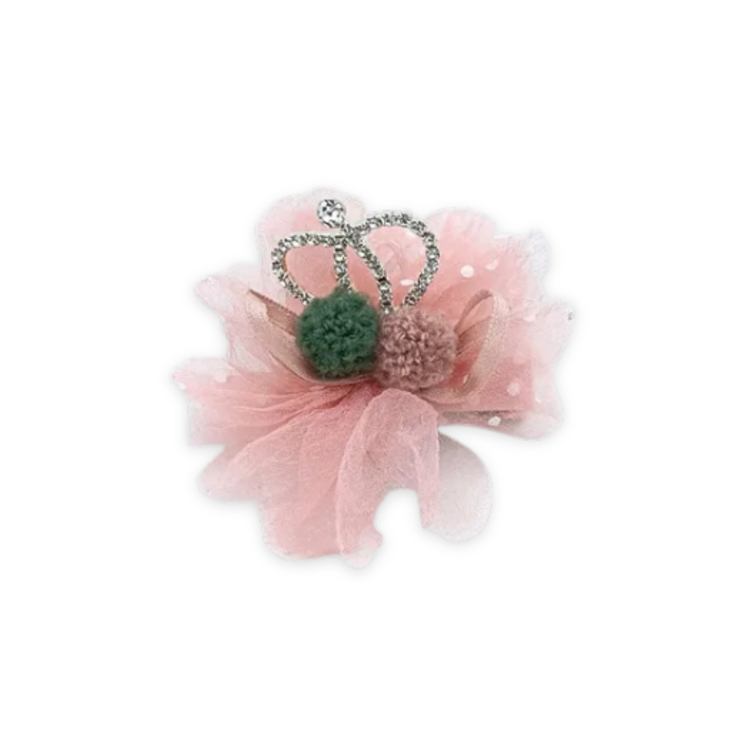 POMPOM CROWN HAIR CLIP PEACH image 0