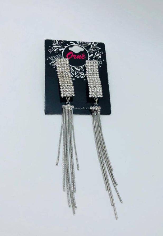 STRING DIAMANTE STONE SILVER EARRINGS image 1