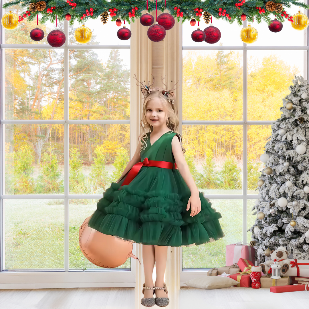 KIDS CHRISTMAS PRINCESS DRESS - GREEN image 2