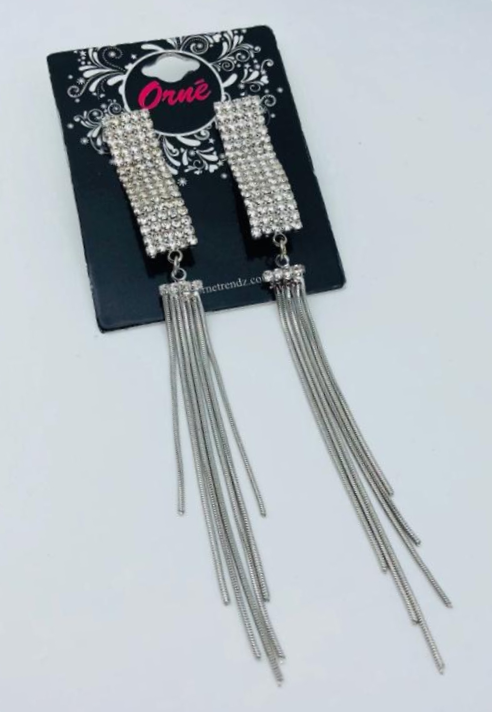 STRING DIAMANTE STONE SILVER EARRINGS image 2