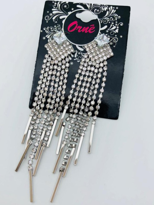 SMALL TASSEL LONG SILVER EARRINGS image 1