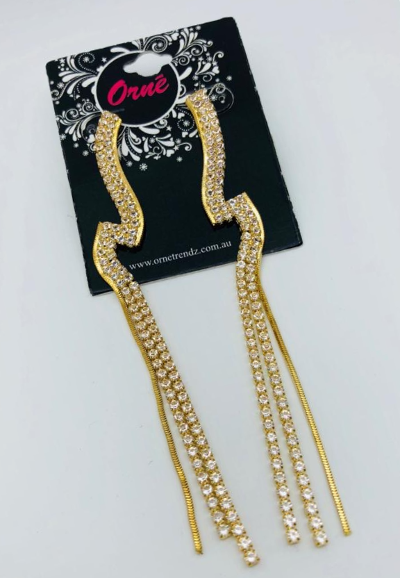 LONG STRING S-DESIGN GOLD EARRINGS image 1