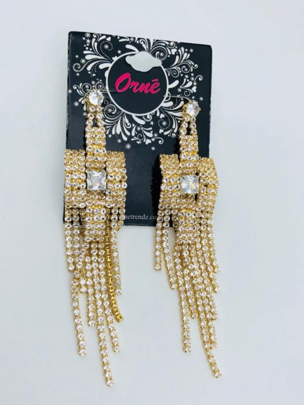 DIAMANTE SQUARE TASSELS GOLD EARRINGS image 1