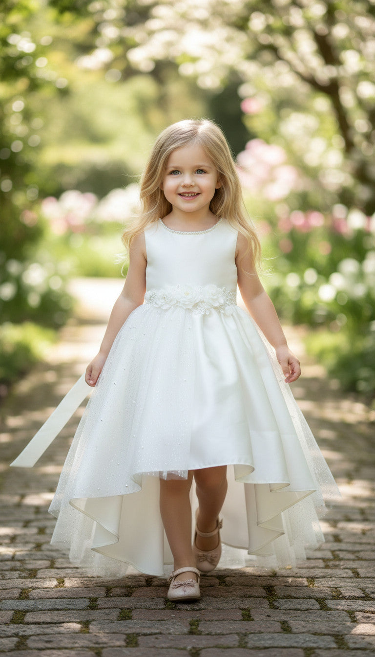 One Side Floral & Glitter Girls Dress