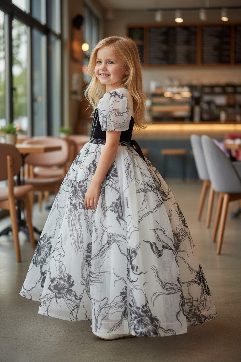 Leya Black and White Velvette beaded Gown
