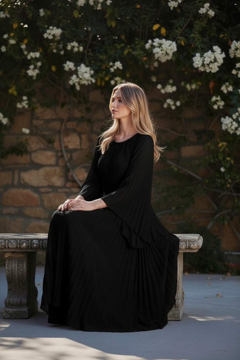ZOE Pleated Gown-Black