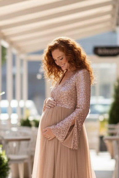 CLAIRE Taupe long Sleeve Gown