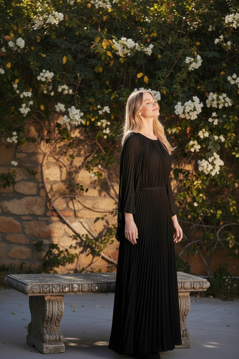 ZOE Pleated Gown-Black