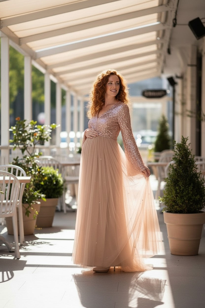 CLAIRE Taupe long Sleeve Gown