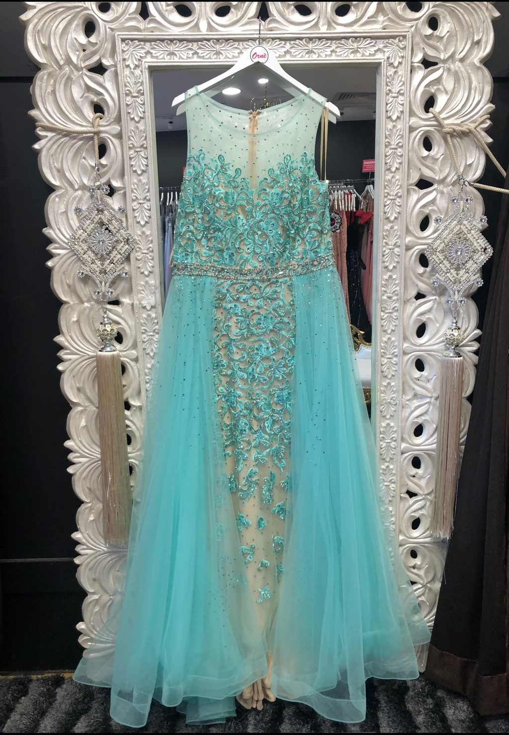 Plus size Beaded Gown with Side Trail