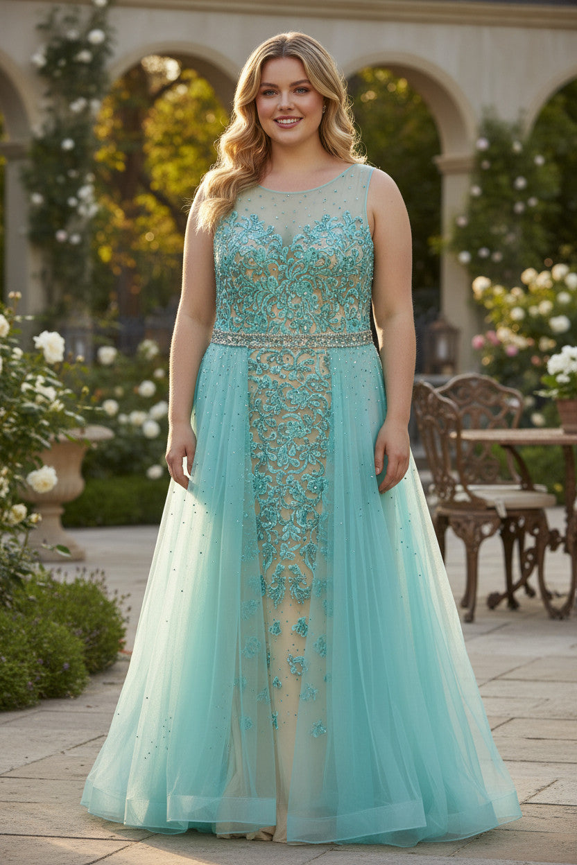 Plus size Beaded Gown with Side Trail