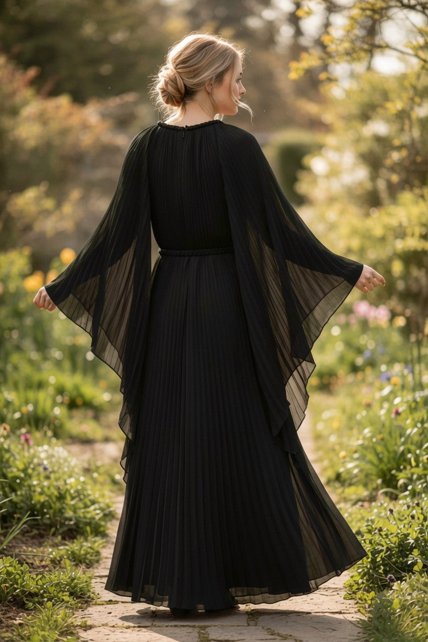 ZOE Pleated Gown-Black