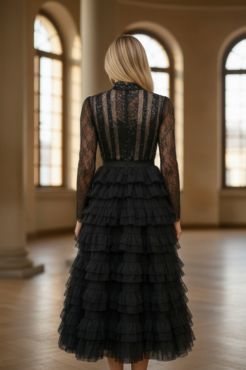 WILLOW Ruffles Maxi dress-Black