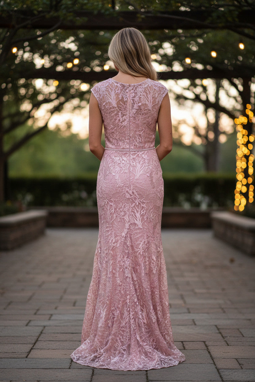 KAYLEE Lace Gown with Beading on waistline