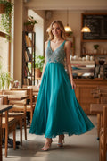 AVON Teal Beaded Top Gown DRESS