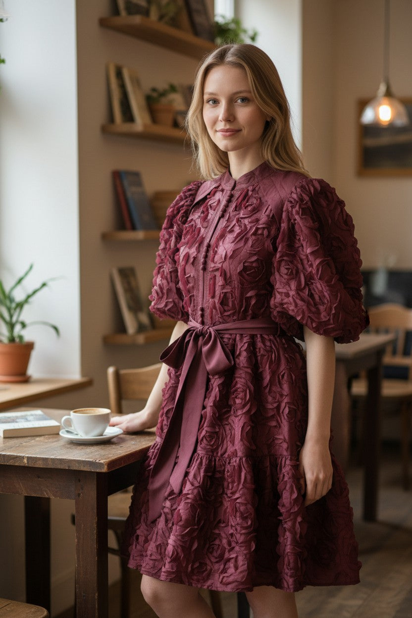 MERLOT 3d Floral Dress