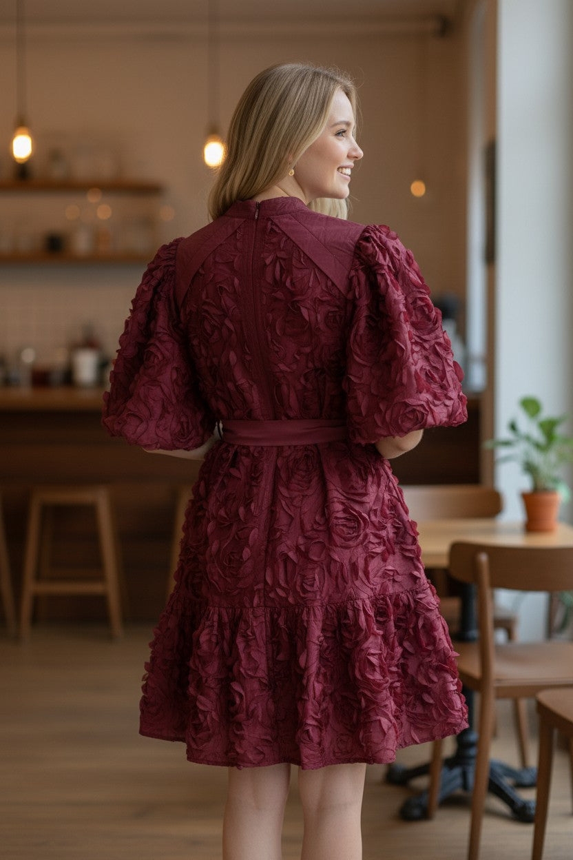 MERLOT 3d Floral Dress