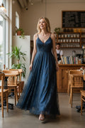 BLUE Lace Strappy Ballgown