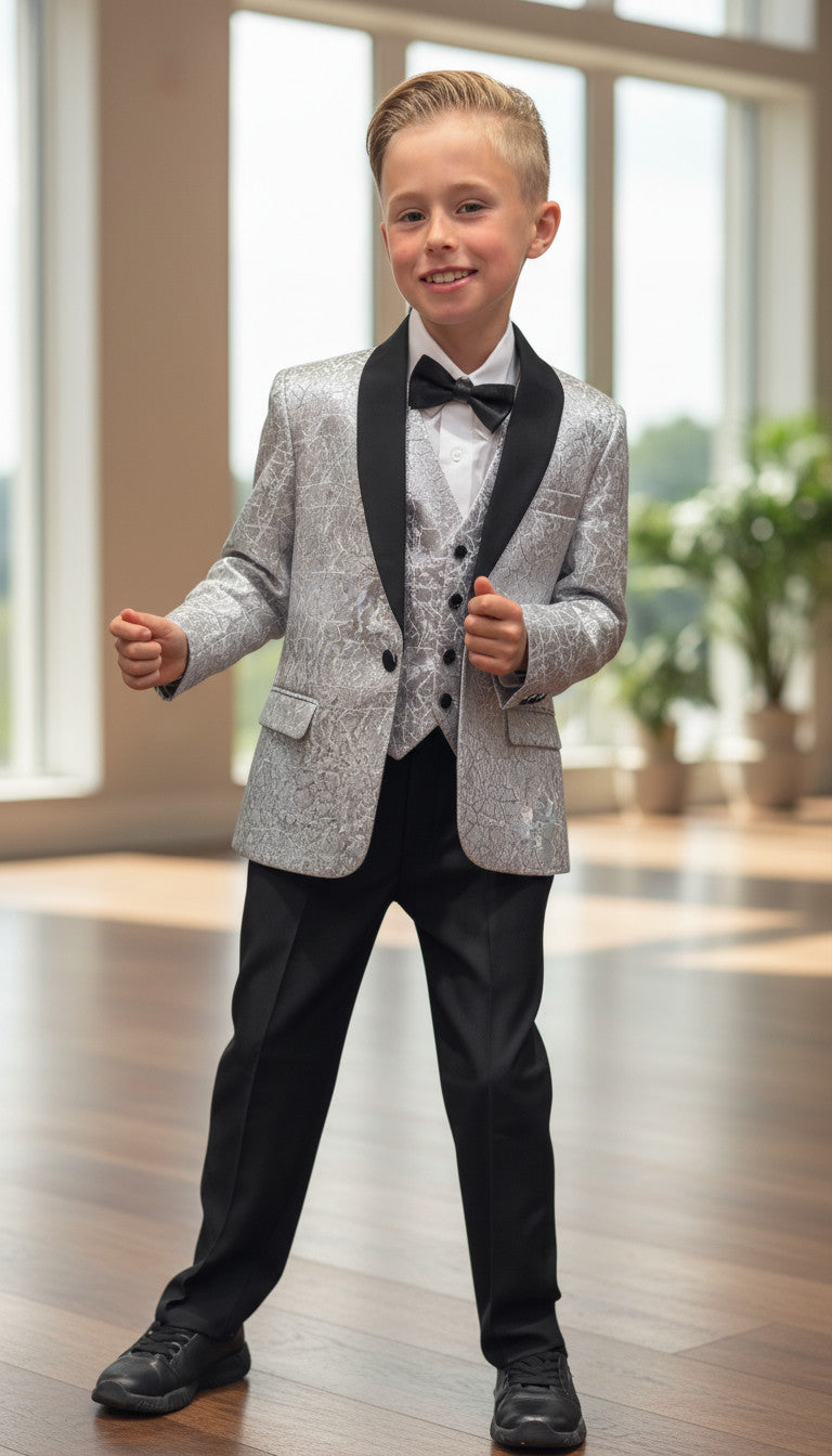 NOAH Silver Jacquard (3PCS BOYS SUIT)