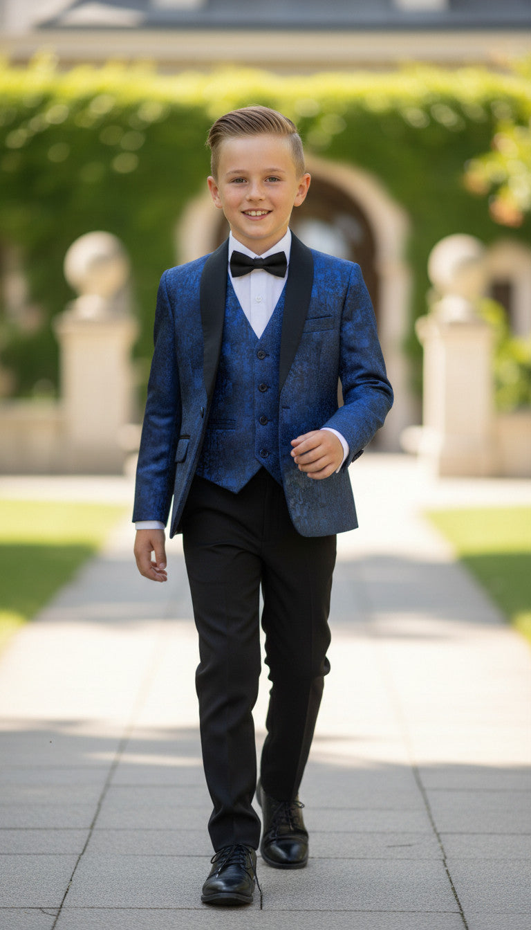 HENRY Blue Jacquard (3Pcs Boys Suit)