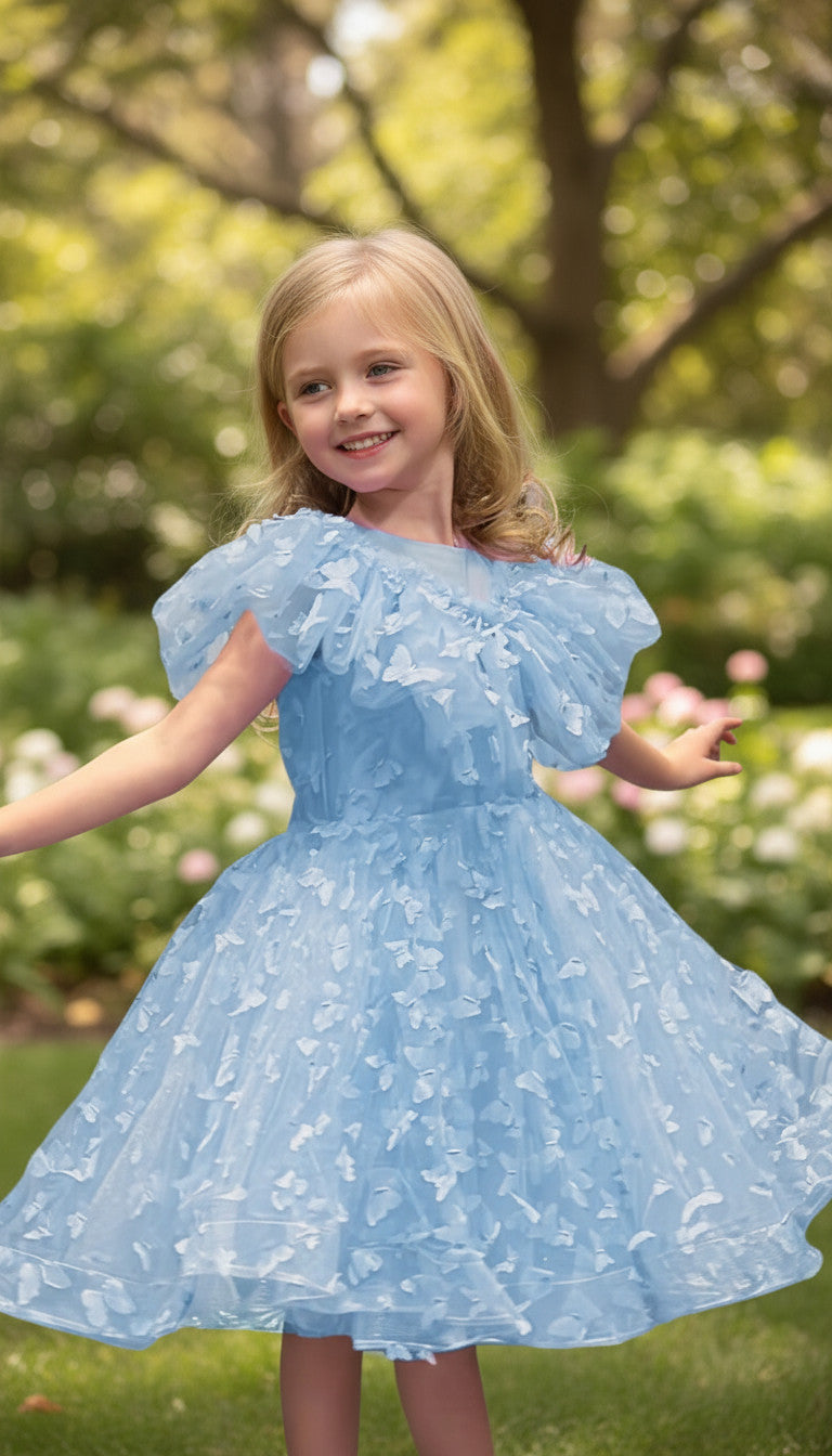 SKY 3D butterfly Glitter puffy Dress (Dusty Blue)